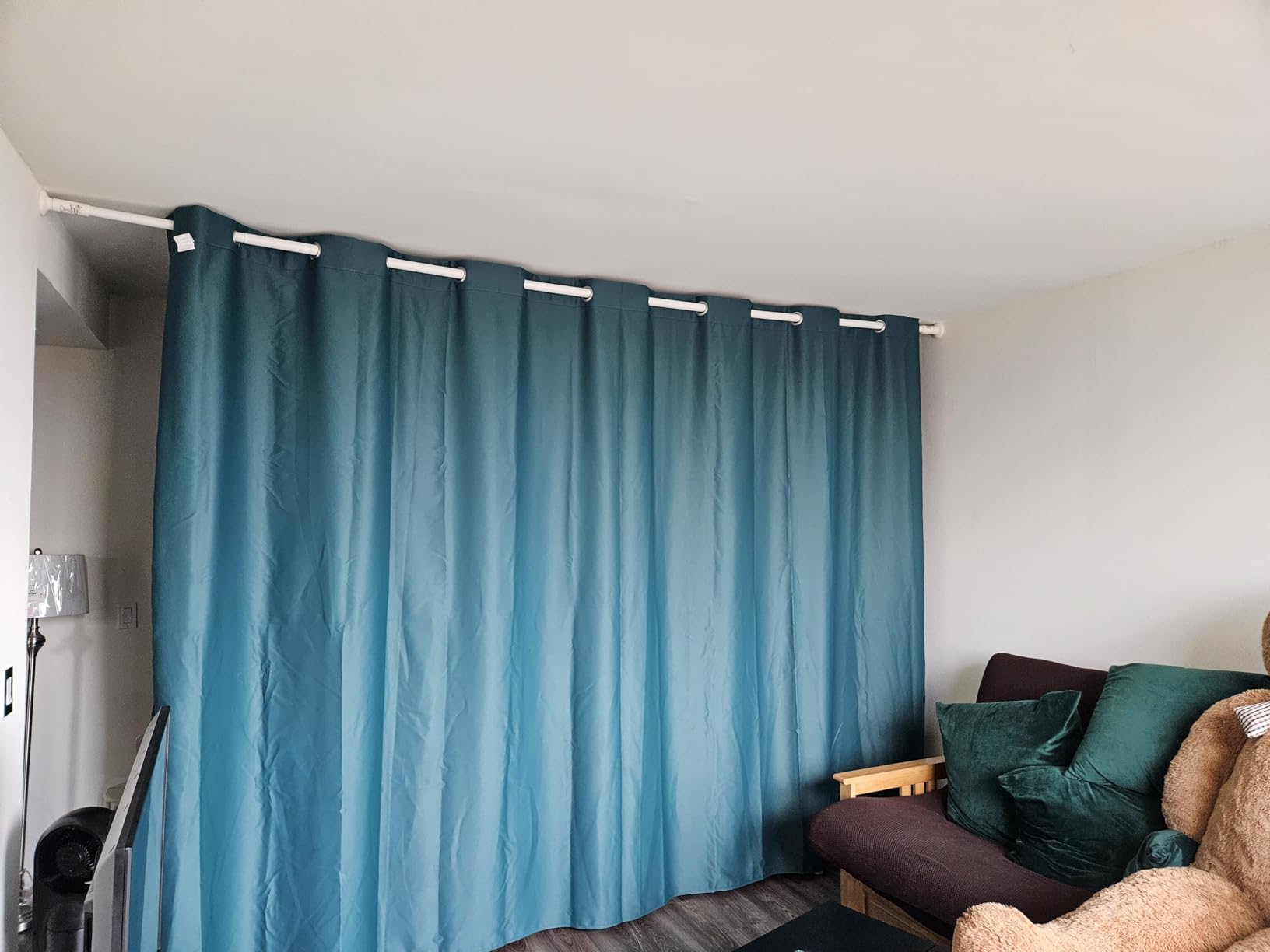 NICETOWN Room Divider Curtain with Adjustable Ceiling Track, W100 x L84 Blackout Curtain for Sliding Door, Ceiling Mouted Drape for Living Room/Hospital Divider, 1 Panel Black Drape, Whtie Track customer photo 2