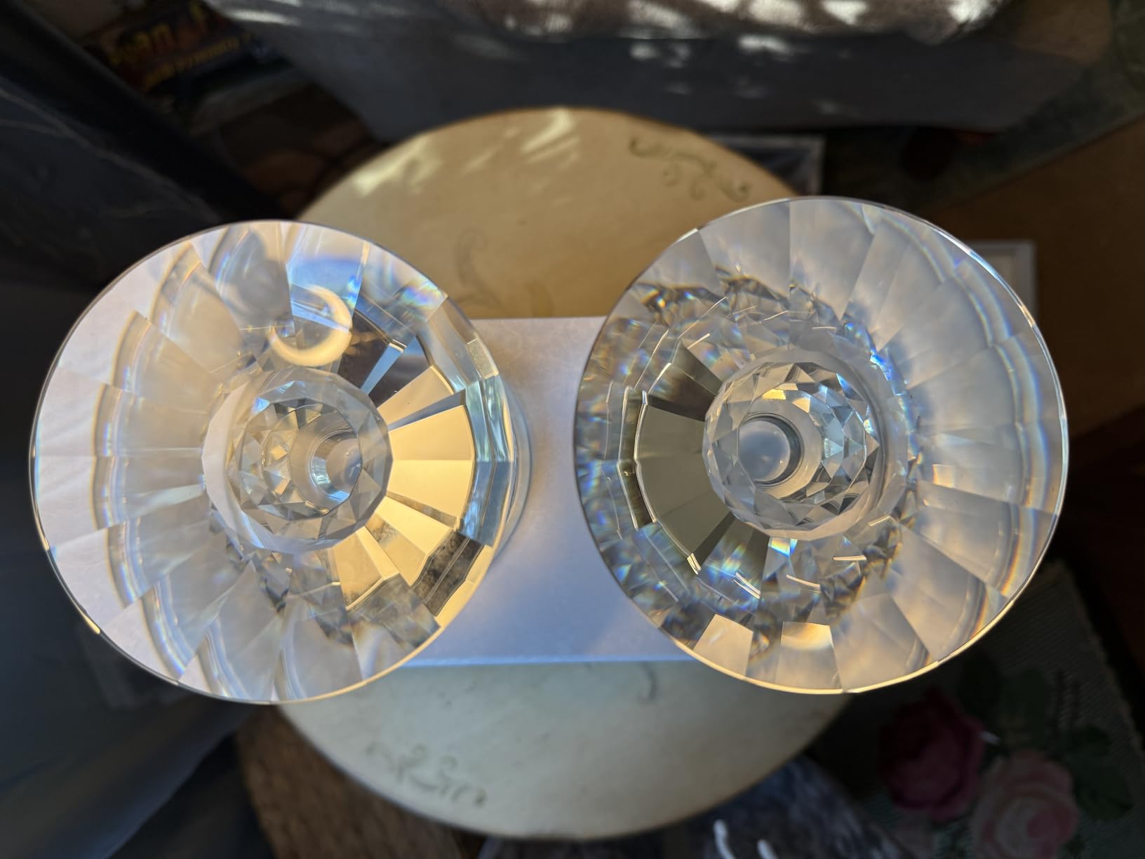 2-Pack Crystal Candle Holders, Clear Crystal Taper or Pillar Candlesticks, Table Centerpiece Home Decor for Wedding, Dining, Party(4.9in Tall) customer photo 2