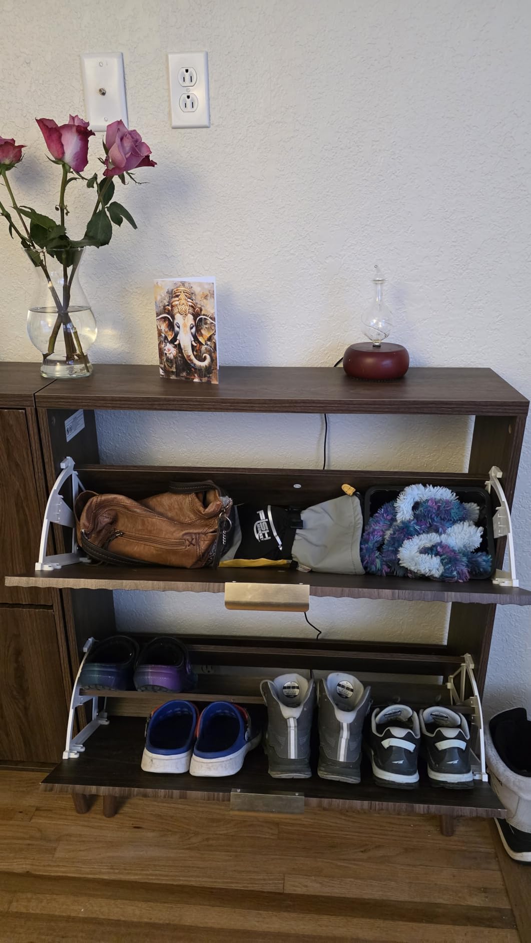 Shoe Cabinet Storage,Modern Freestanding Organizer with 2 Flip Drawers,Narrow Shoe Rack Cabinet for Entryway,Black customer photo 1