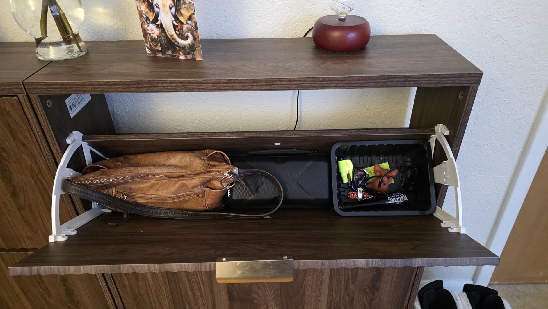 Shoe Cabinet Storage,Modern Freestanding Organizer with 2 Flip Drawers,Narrow Shoe Rack Cabinet for Entryway,Black customer photo 2