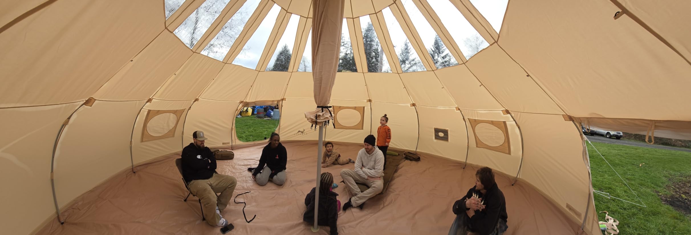 TOMOUNT Canvas Tent with Rainfly with Stove Jack Bell Tent Yurt Glamping Tent with TPU Transparent Roof for Family Camping customer photo 2