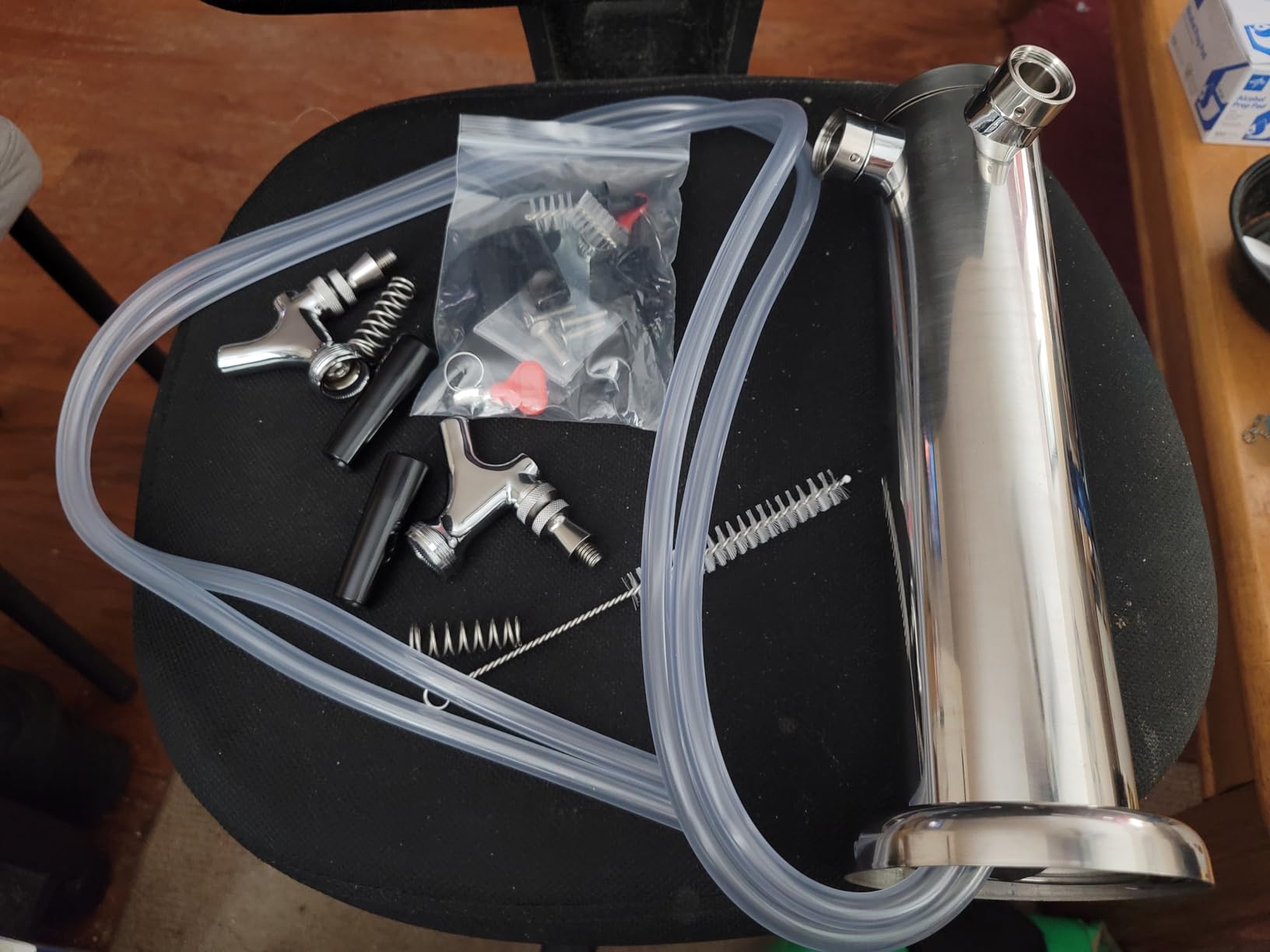 Kegerator Tower Dual Tap Beer Tower Dispenser Kegerator Parts, 3 Inches Stainless Steel Beer Tower Includes Pre-Assembled Hose and Self-Closing Faucet customer photo 2