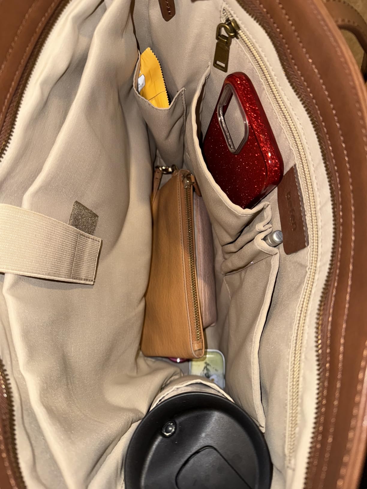 befen Vintage Genuine Leather Work Tote Bag for Women Large Tote Bag with Zipper Leather Purse and Handbags with Compartment customer photo 2