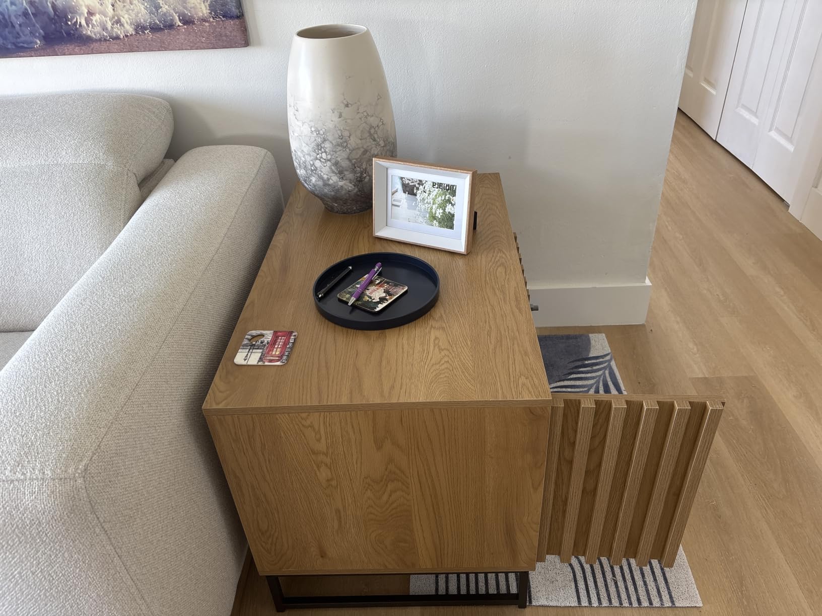 Cat Litter Box Enclosure, Modern Hidden Litter Box Furniture with Scratch Pad, Indoor Cat Washroom House End Table, Entryway Bench for Livingroom (Walnut) customer photo 2