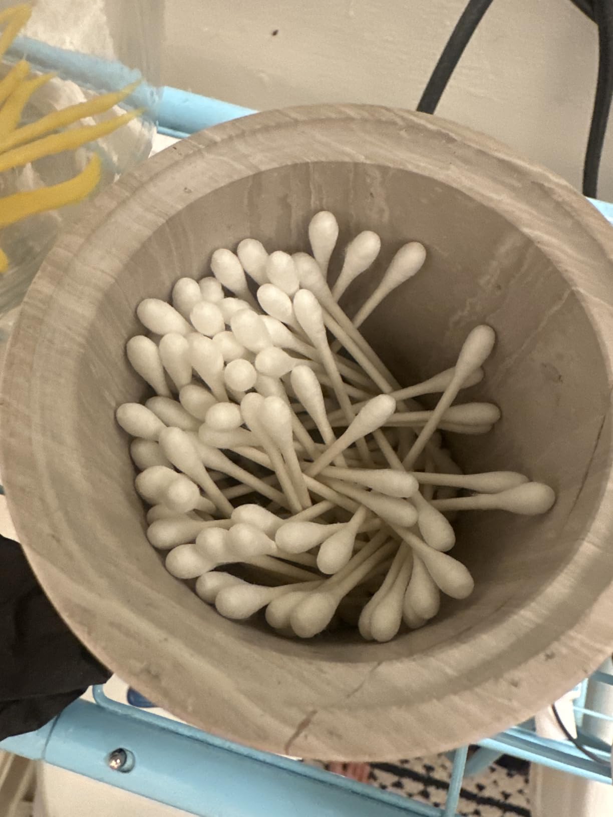 WORHE Marble Qtip Holder with Brass Lid for Cotton Swabs, Balls, Pads, Floss Picks Large Capacity Marble Apothecary Jar for Bathroom Essentials Decor, Vanity Makeup Storage Organizer Light Brown customer photo 2