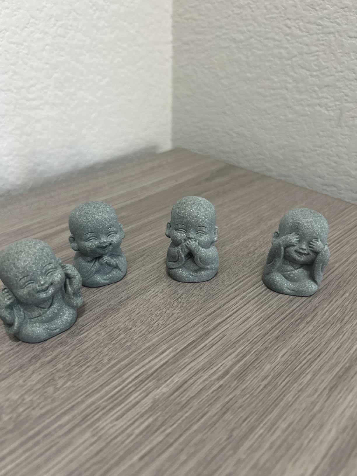 4Pcs Baby Buddha Statue Set, 2 Inch Mini Zen Monk, Sandstone Buddha for Desk Decor, Laughing Buddha for Good Luck customer photo 1
