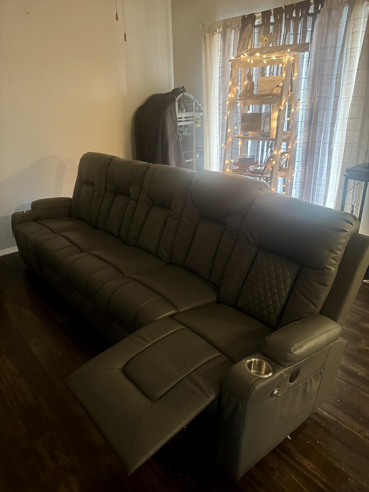 Loveseat Recliner Sofa, Home Theater Seating with Center Console, Reclining Loveseat RV Couch with USB Ports & Phone Holders, Wall Hugger RV Sofa Furniture with Storage & Pocket customer photo 1