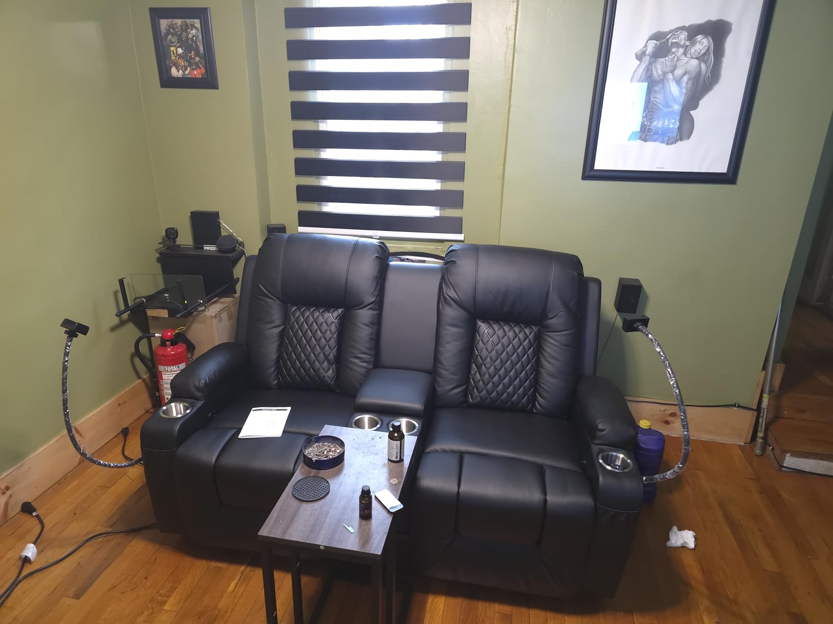 Loveseat Recliner Sofa, Home Theater Seating with Center Console, Reclining Loveseat RV Couch with USB Ports & Phone Holders, Wall Hugger RV Sofa Furniture with Storage & Pocket customer photo 2