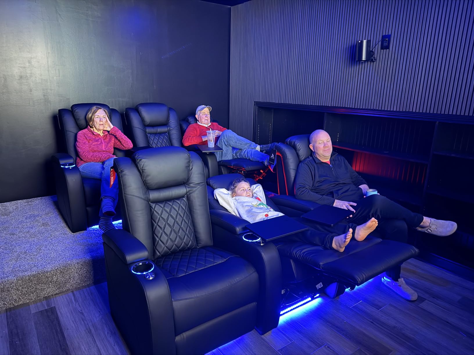 Home Theater Seating, Classic Series Leather Movie Theater Chairs, Power Headrest and Memory with C-Type USB Charger, 7Color Ambient Lighting and Tray Table, Gray Power Adjustable Recliner(Row of 1) customer photo 1