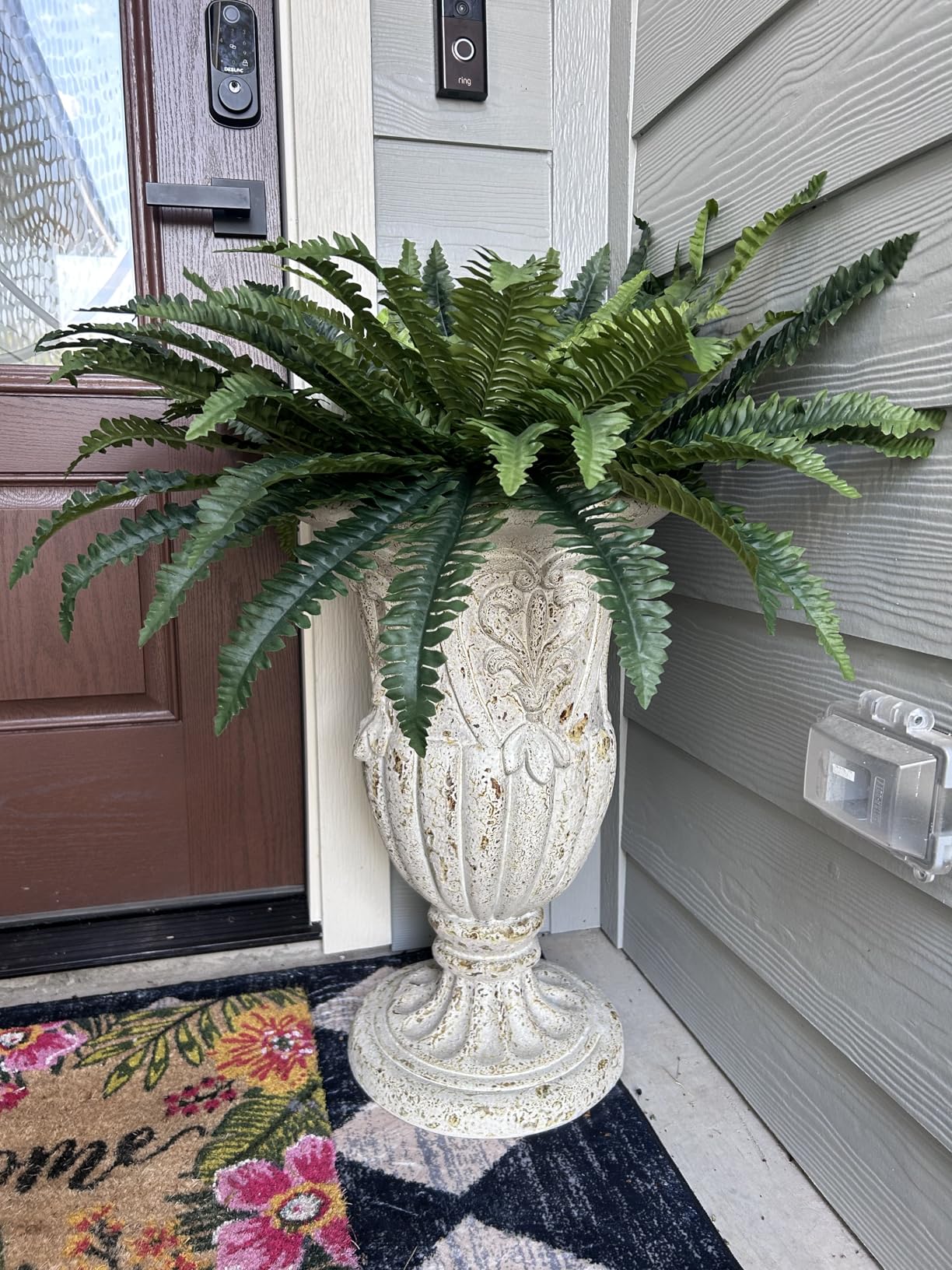 VISIBLE Vintage European Giant Garden Urn Planter, Decorative Cement and Fiber Flower Pot, Rust Finished, Antiqued Medium customer photo 2
