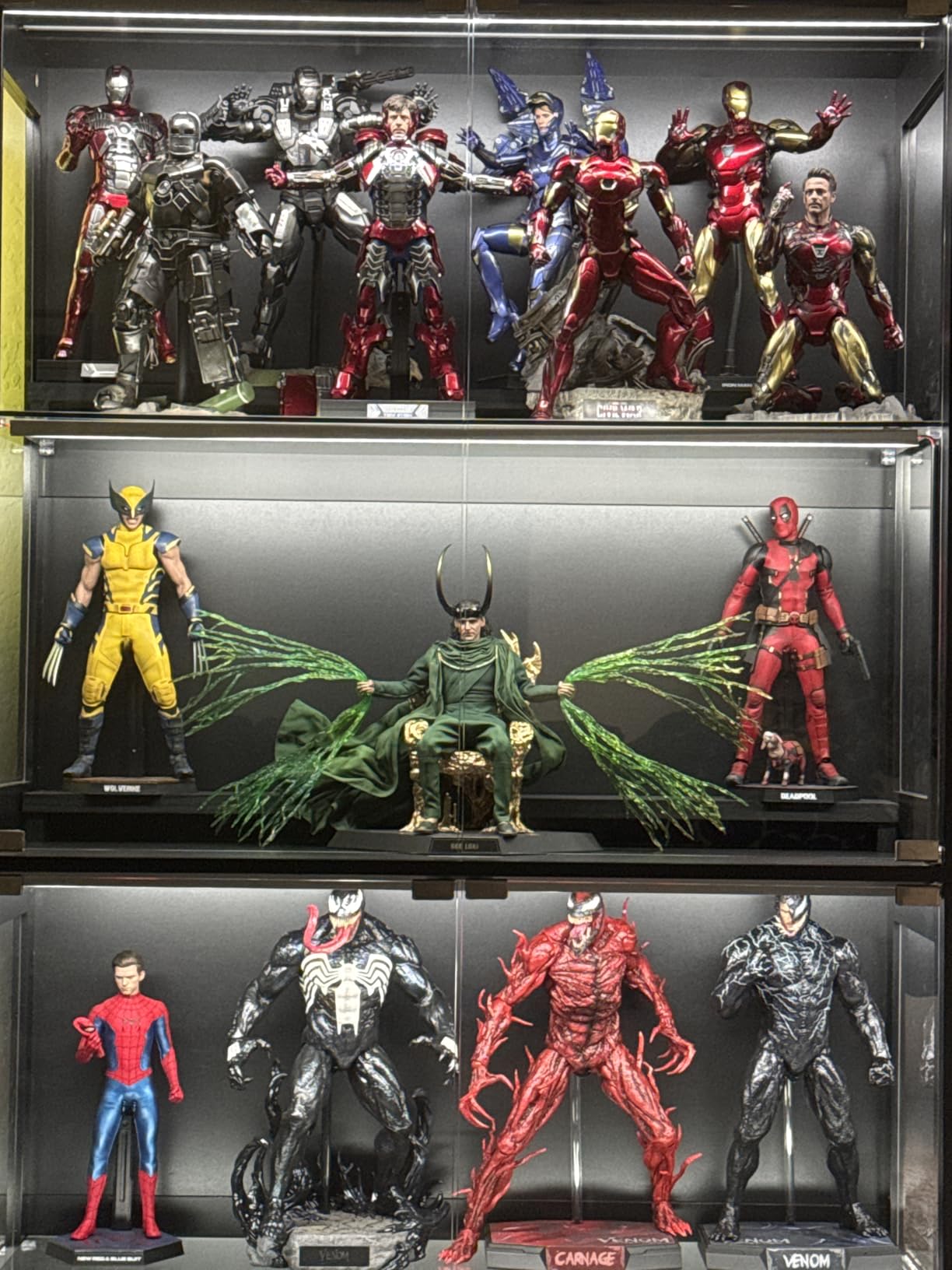 AMERLIFE RGB Display Cabinet with Adjustable Glass Shelves, 4-Tier Storage Case with LED Lights & Press-to-Open Doors, Modern Display Shelf for Collectibles, Black 70