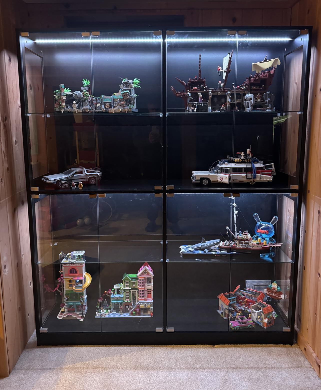 AMERLIFE RGB Display Cabinet with Adjustable Glass Shelves, 4-Tier Storage Case with LED Lights & Press-to-Open Doors, Modern Display Shelf for Collectibles, Black 70