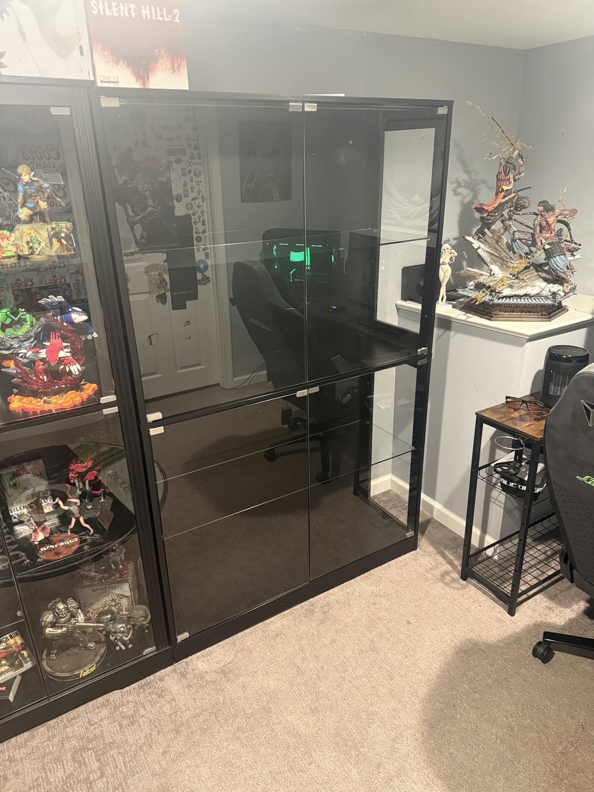 AMERLIFE RGB Display Cabinet with Adjustable Glass Shelves, 4-Tier Storage Case with LED Lights & Press-to-Open Doors, Modern Display Shelf for Collectibles, Black 70