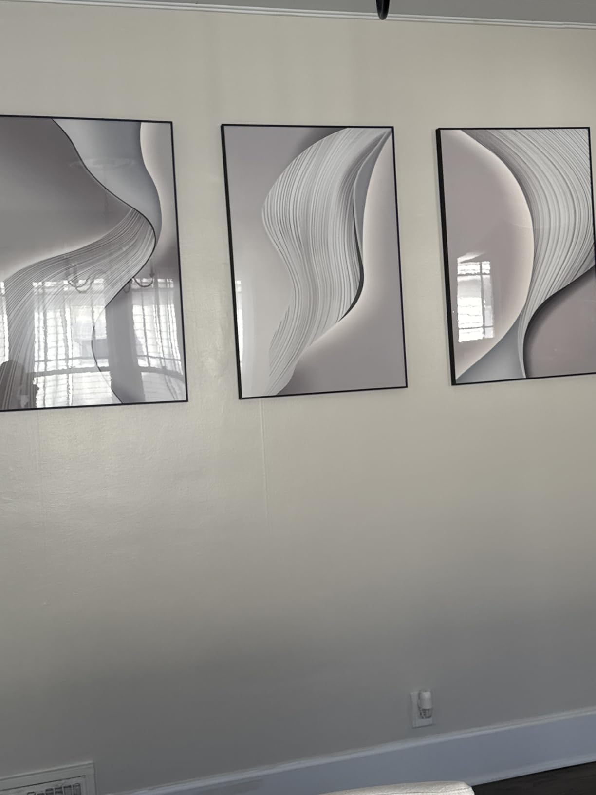 Framed Modern Luxury Wall Art for Living Room, Large White and Gold Leaf Artwork for Bedroom Walls, 3 Piece Contemporary Bright Style Abstract Prints, 24x36 Inch customer photo 1