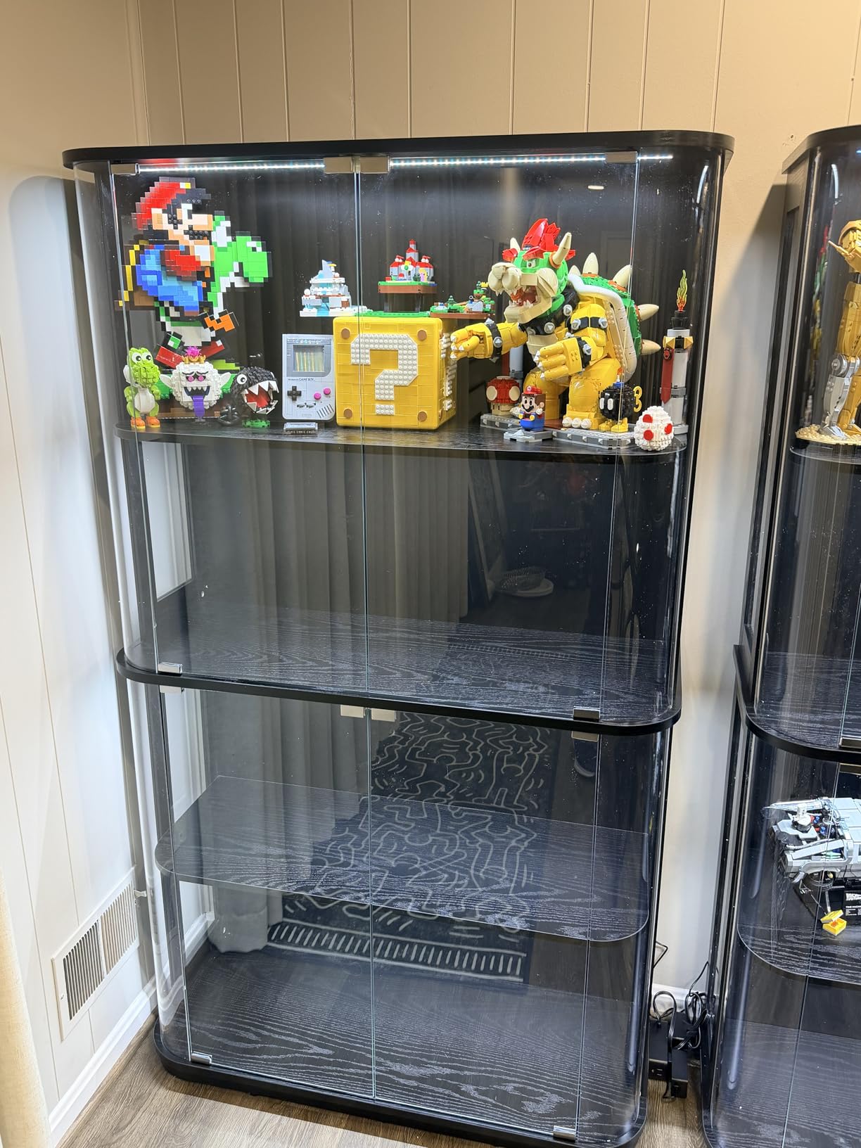 Large Rounded Display Cabinet with Glass Door, 4-Tier Curio Cabinet with 3 Color Lights for Collectibles, Glass Display Case with Transparent Full-Display Surface, Human Body Sensor, Black customer photo 2