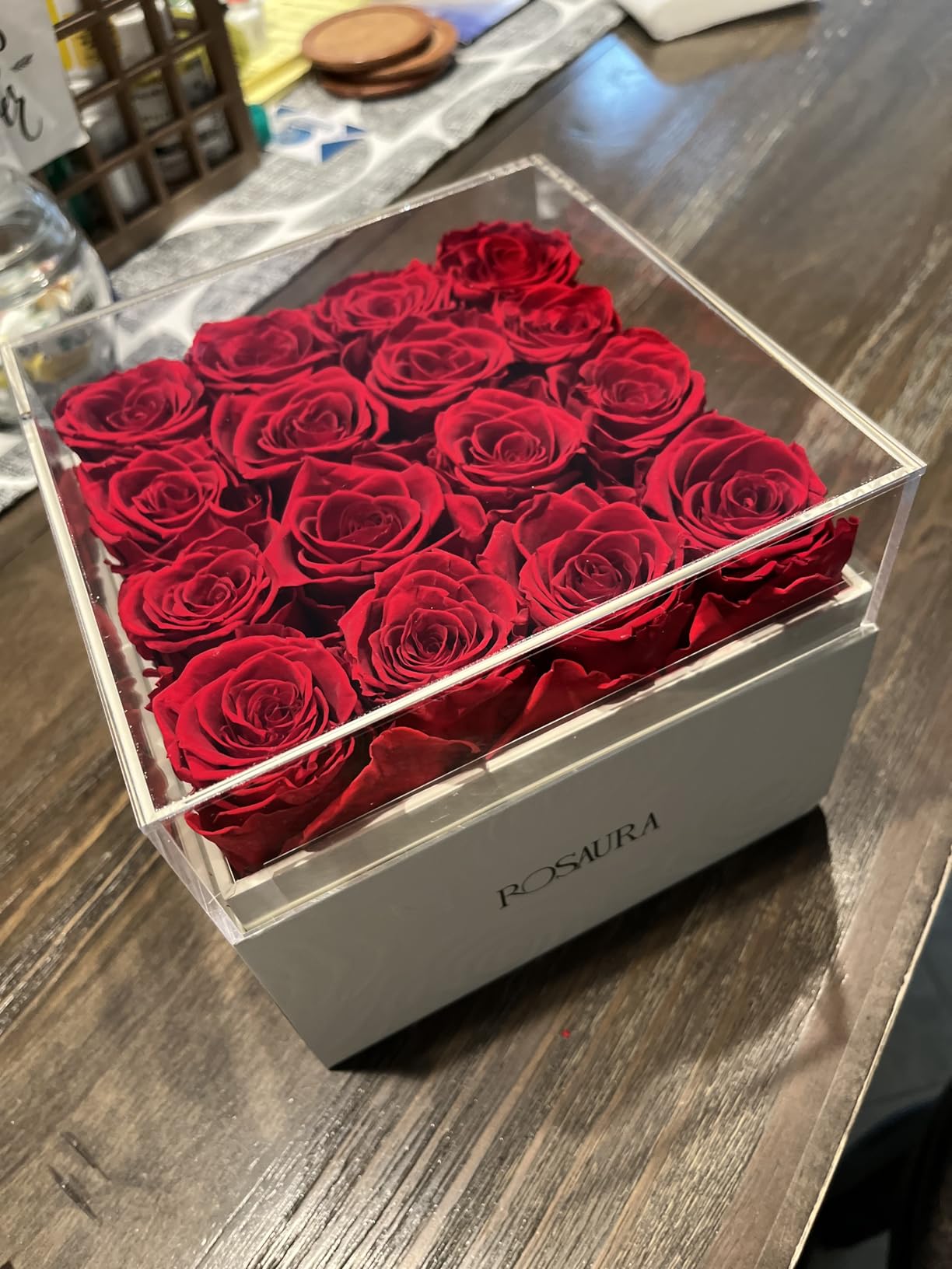 Rosaura Square Preserved Roses Gift Box - Real Forever Flowers in Clear Acrylic Lid, Valentine's for Women (red, 16 Roses) customer photo 2