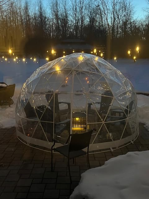 Garden Dome Tent 12*7.2FT, 360° View Geodesic Dome Greenhouse with PVC Clear Cover, Waterproof Garden Bubble Dome Tent House with 2 x 10M Light Strings customer photo 1