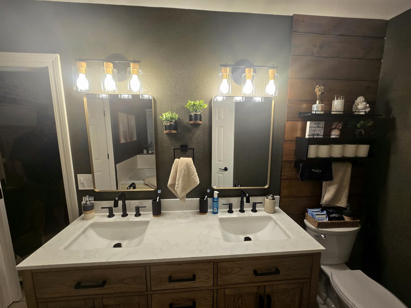72-inch Dark Walnut Bathroom Vanity with 2 Sinks, Solid Wood, 0.79-inch Stone Countertop and Backsplash, 6 Drawers, 4 Soft Closing Doors customer photo 2