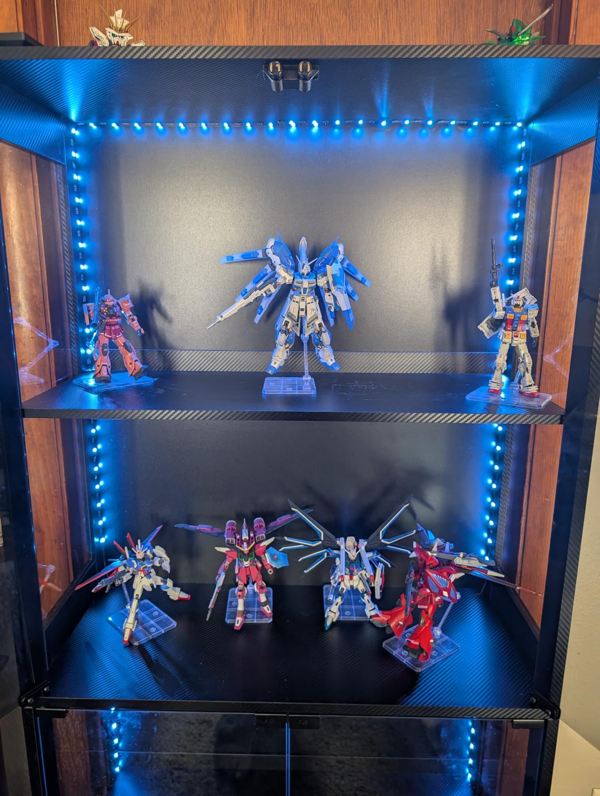 AODK Display Case with RGB Lights, 4-Tier Display Cabinet with Glass Doors and Storage Shelves, Glass Display Cabinet Shelf for Collectibles, Black Curio Cabinet for Game Room customer photo 1