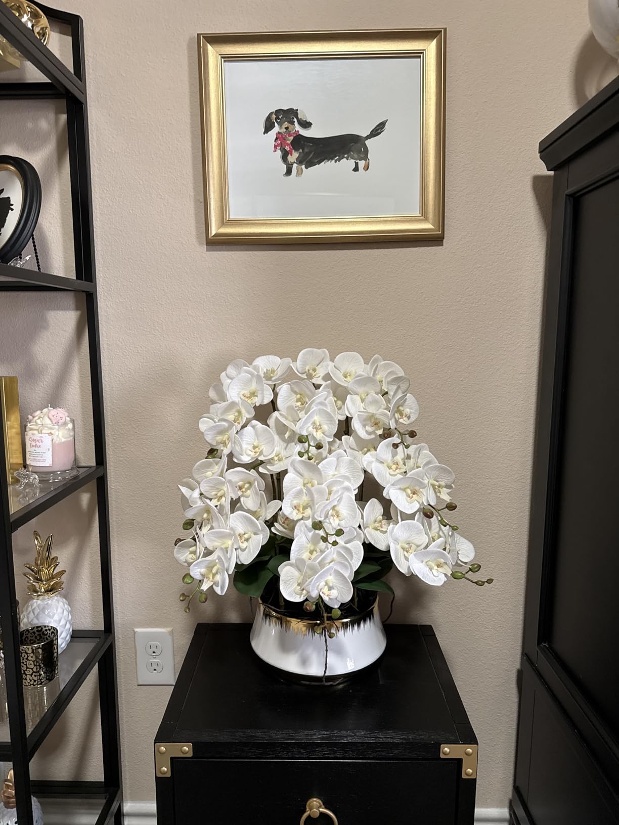 CXGS Orchids Artificial Flower Real Touch Faux Orchid in Large Ceramic Vase 23.6