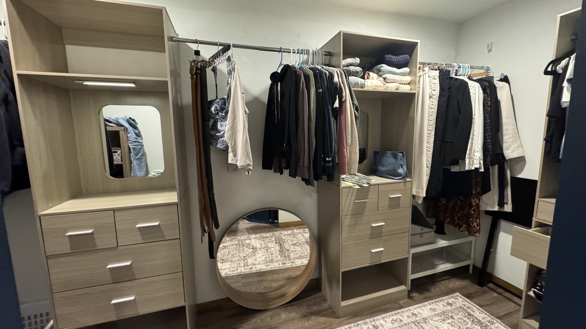 Unikito Closet Systems, 6-14FT Walk in Closet Organizer with 8 Drawers and Mirror, 168