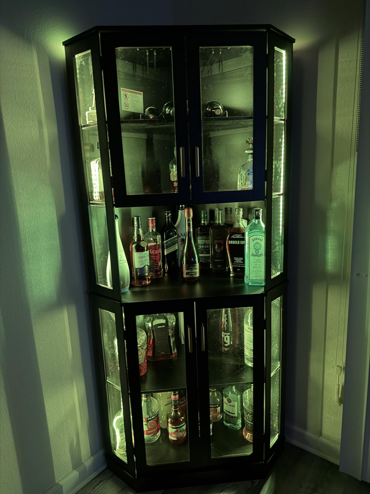 71'' Corner Wine Bar Cabinet with LED Lights, 5-Tier Tall Home Liquor Coffee Bar Cabinet with Tempered Glass Door & Glasses Rack customer photo 1