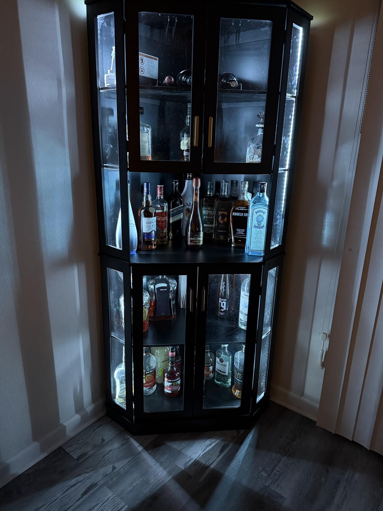 71'' Corner Wine Bar Cabinet with LED Lights, 5-Tier Tall Home Liquor Coffee Bar Cabinet with Tempered Glass Door & Glasses Rack customer photo 2