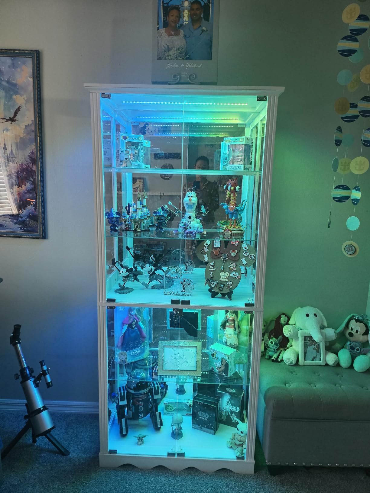 Dystler Display Cabinet with Glass Doors, 71'' Tall Curio Cabinet with RGB Lights for Collectibles, LED Display Case with Removable Shelf for Book/Medal/Figure, Black customer photo 2