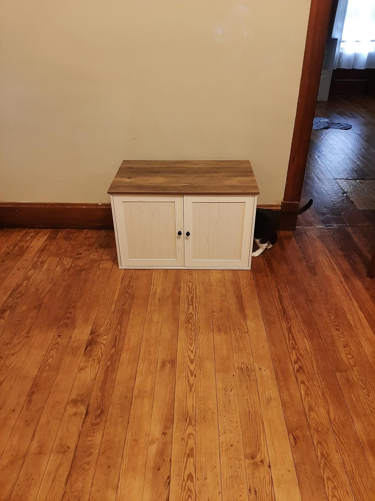 SONGMICS HOME Litter Box Enclosure, Superfast Toolless Assembly, Cat Litter Box Furniture, Push-to-Open Doors, Indoor Cat House, Rustic White and Honey Brown UPCL233WJ04S customer photo 2