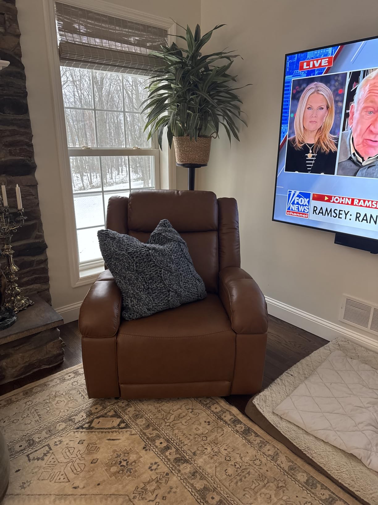Watson & Whitely Oversized Genuine Leather Power Recliner Chairs for Big and Tall, Wall Hugger Recliner with Power Headrest & Charging Ports, Extra Large Reclining Chair for Living Room, Saddle Brown customer photo 1