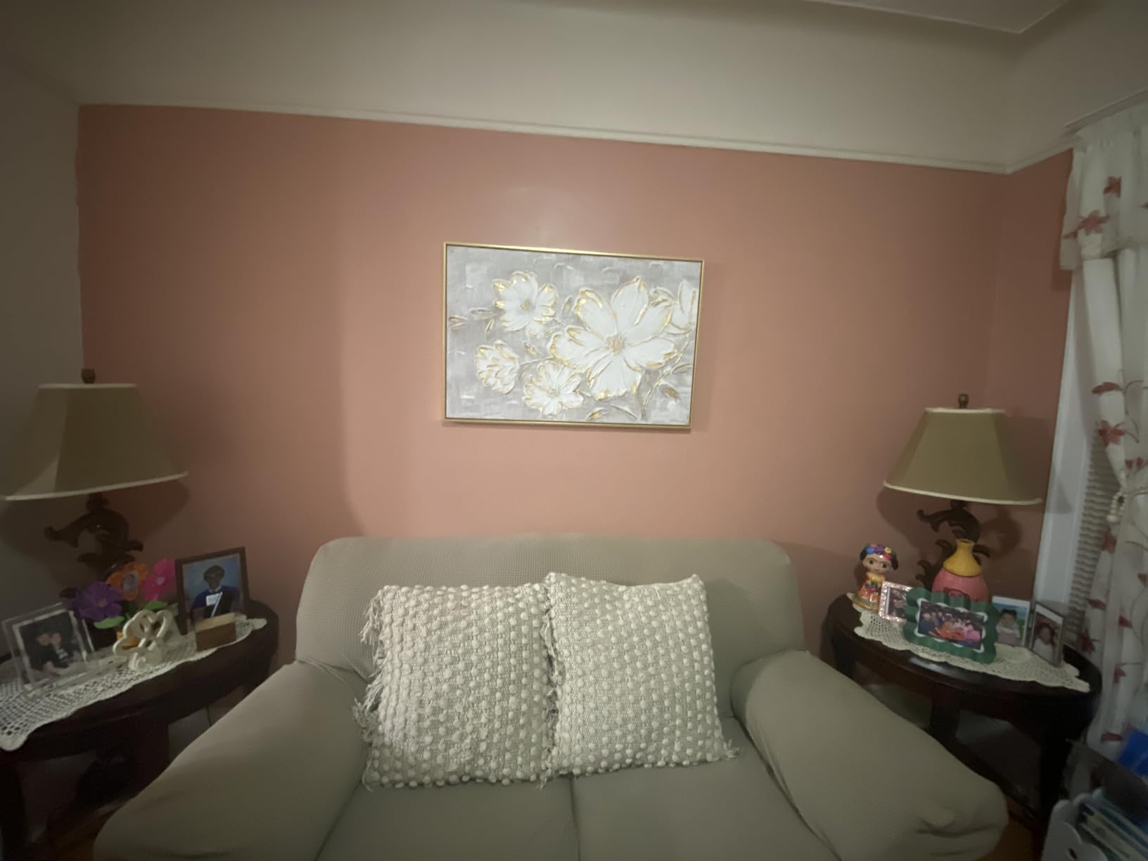 Yihui Arts Textured Gold Foil Floral Wall Art - 3D White & Gold Relief Painting in Floating Frame customer photo 1