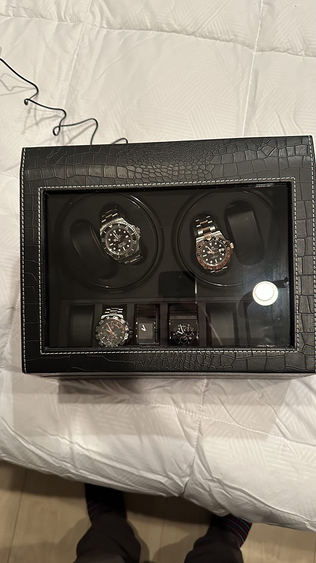 J&T Technology Watch Winder for 4 Automatic Watches, Watch Winder Box with Watch Holders and Jewelry Storage, Quiet Japan-Made Motor, LED Light, Gift for Men & Women customer photo 1