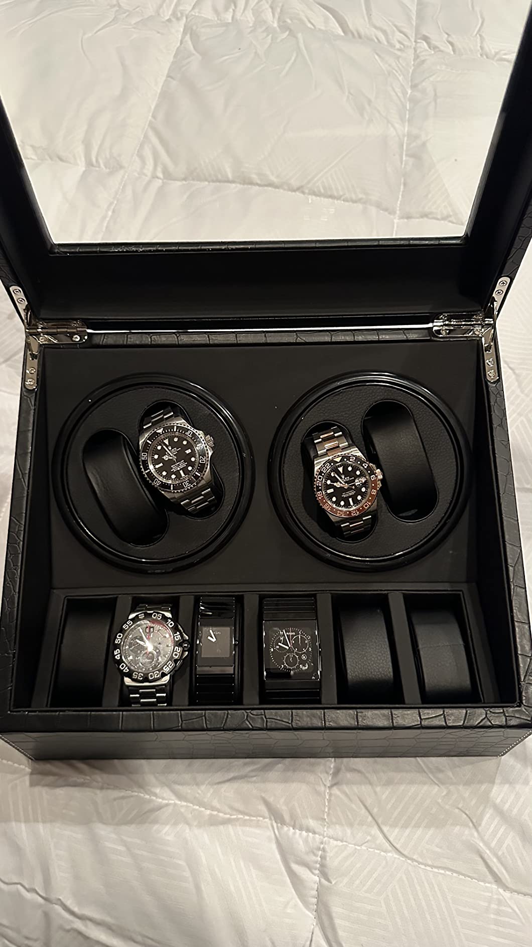 J&T Technology Watch Winder for 4 Automatic Watches, Watch Winder Box with Watch Holders and Jewelry Storage, Quiet Japan-Made Motor, LED Light, Gift for Men & Women customer photo 2