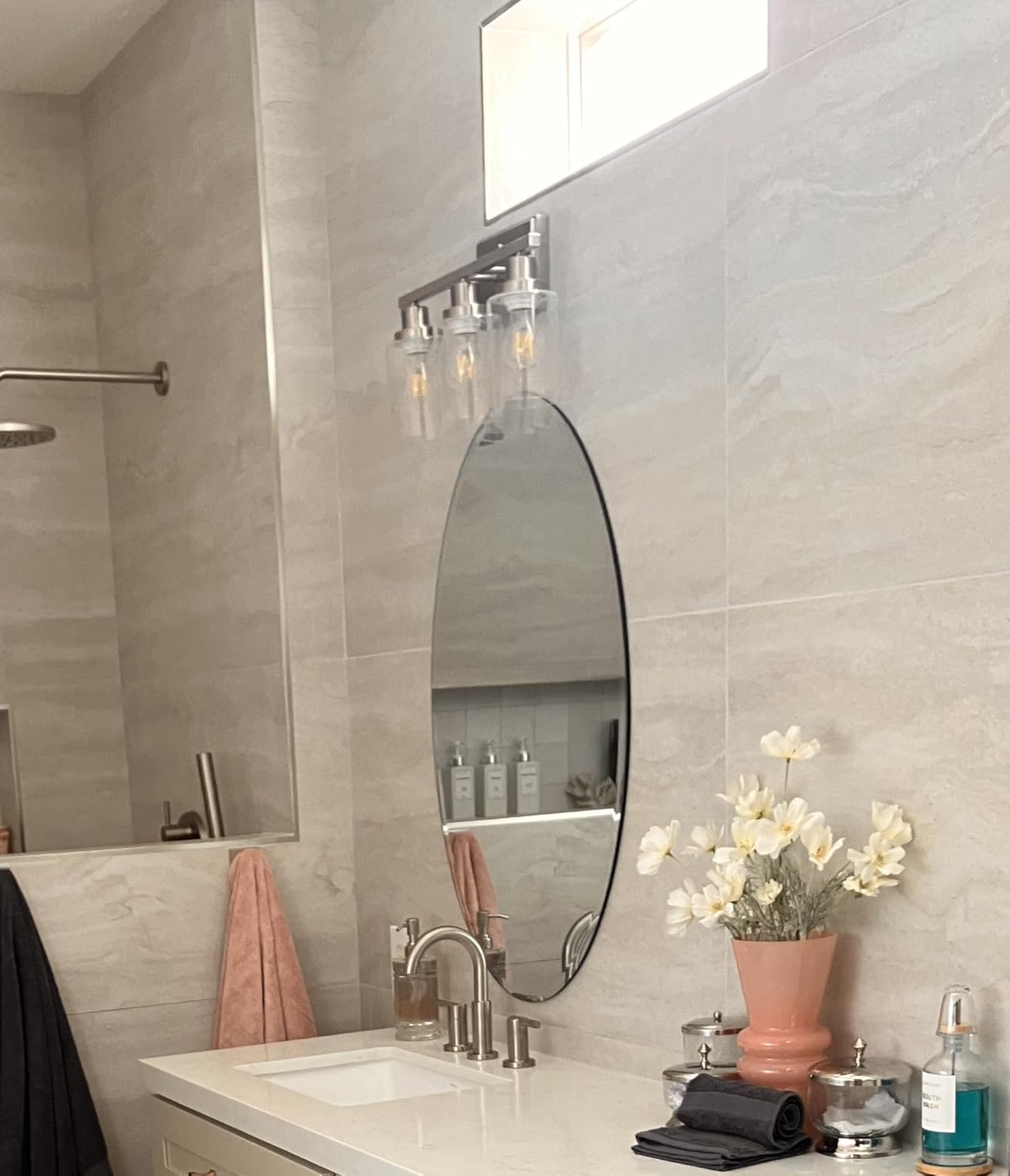 24 Inch Faceted Round Mirror for Wall Decor, Diamond-Cut Beveled Circle Vanity Mirror, Solid Backed Sparkle Frameless Mirror customer photo 1