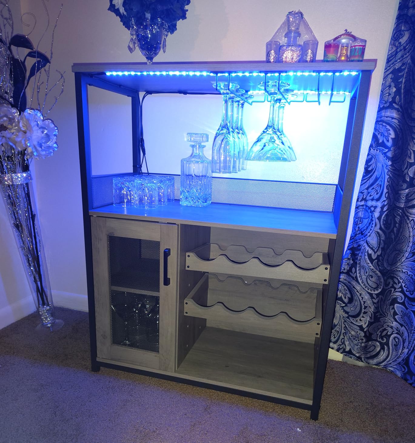 Bar Cabinet, Industrial Wine Cabinet with LED Light & Removable Glass Rack, Liquor Storage Cabinet with Adjustable Wine Rack customer photo 1