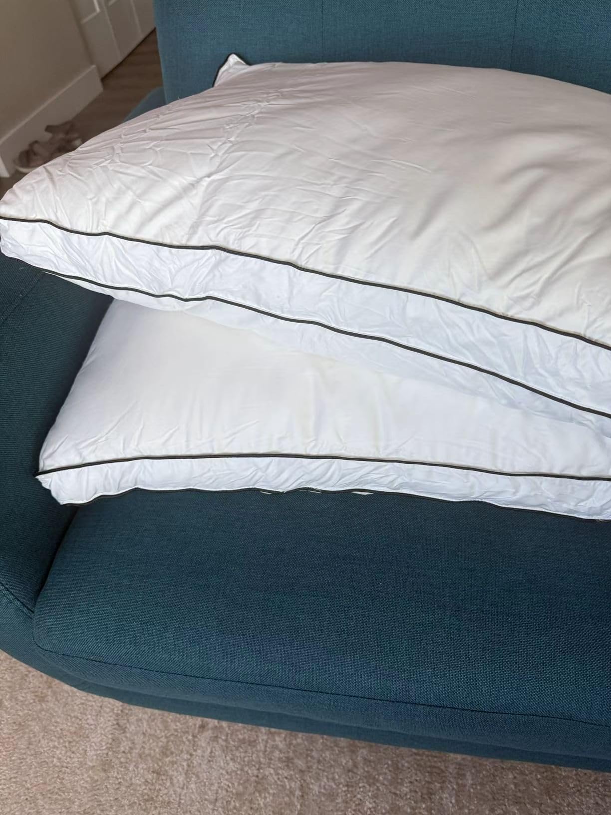 RDS Certified Goose Feather & Down Pillows, 3-Chamber Gusseted Design for Balanced Neck Support, 100% Cotton Cover, Hotel Style Bed Pillow for Side and Back Sleepers | Queen Size Set of 2, 20