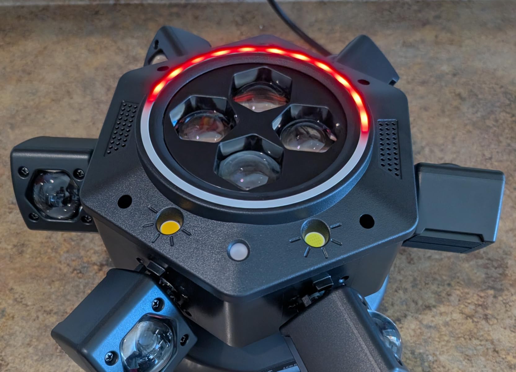 MINGJIE 6 Arm Moving Head DJ Lights,150W RGBW LED Stage Lighting with Strobe & Bee-Eye Effect, Red/Green Starry, DMX512, Remote Control,Sound Activated,540 Degree Rotation for Party, Clubs, Disco (Gen I) customer photo 2