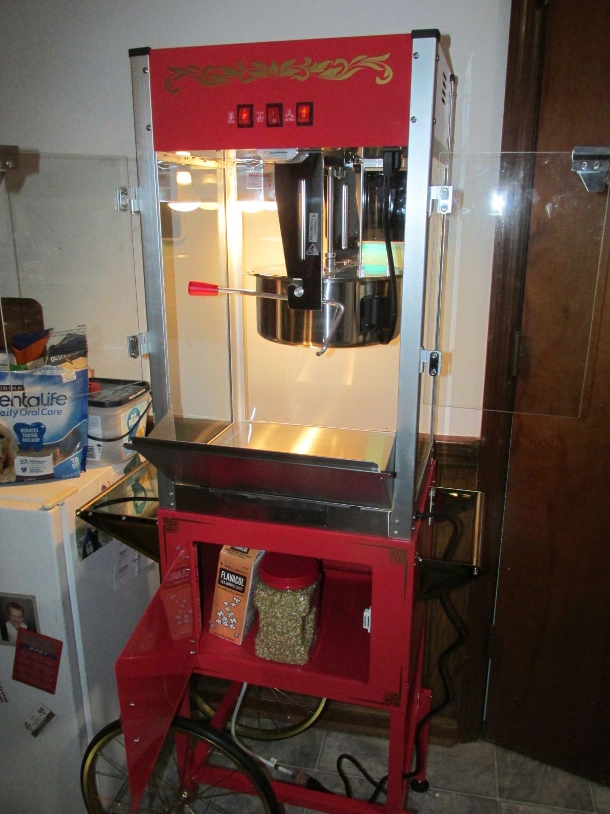 Commercial Popcorn Machine with Cart, Authentic 16oz Kettle Popcorn Maker with Warming Deck, 1600W Large Popcorn Machine for Restaurant, Concession Stand, Carnival, School, Church, Office customer photo 2