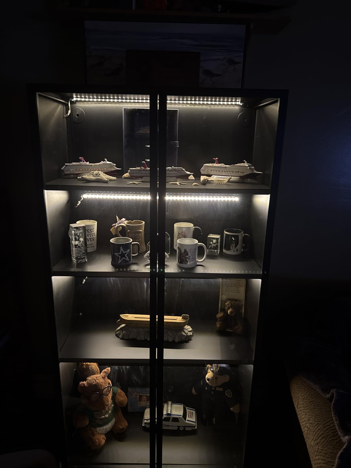 Display Cabinet with Glass Doors, 4-Tier Curio Cabinet with 3 Color Lights,Glass Display Case for Collectibles with Adjustable Shelves-Toys,Books,Figures,Exhibit(63