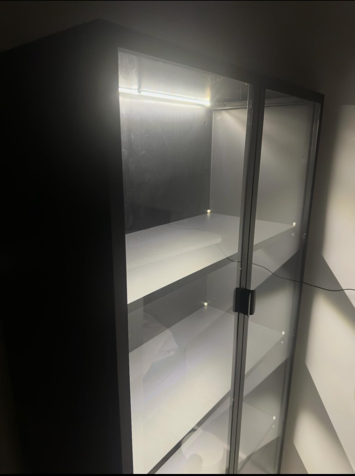 Display Cabinet with Glass Doors, 4-Tier Curio Cabinet with 3 Color Lights,Glass Display Case for Collectibles with Adjustable Shelves-Toys,Books,Figures,Exhibit(63