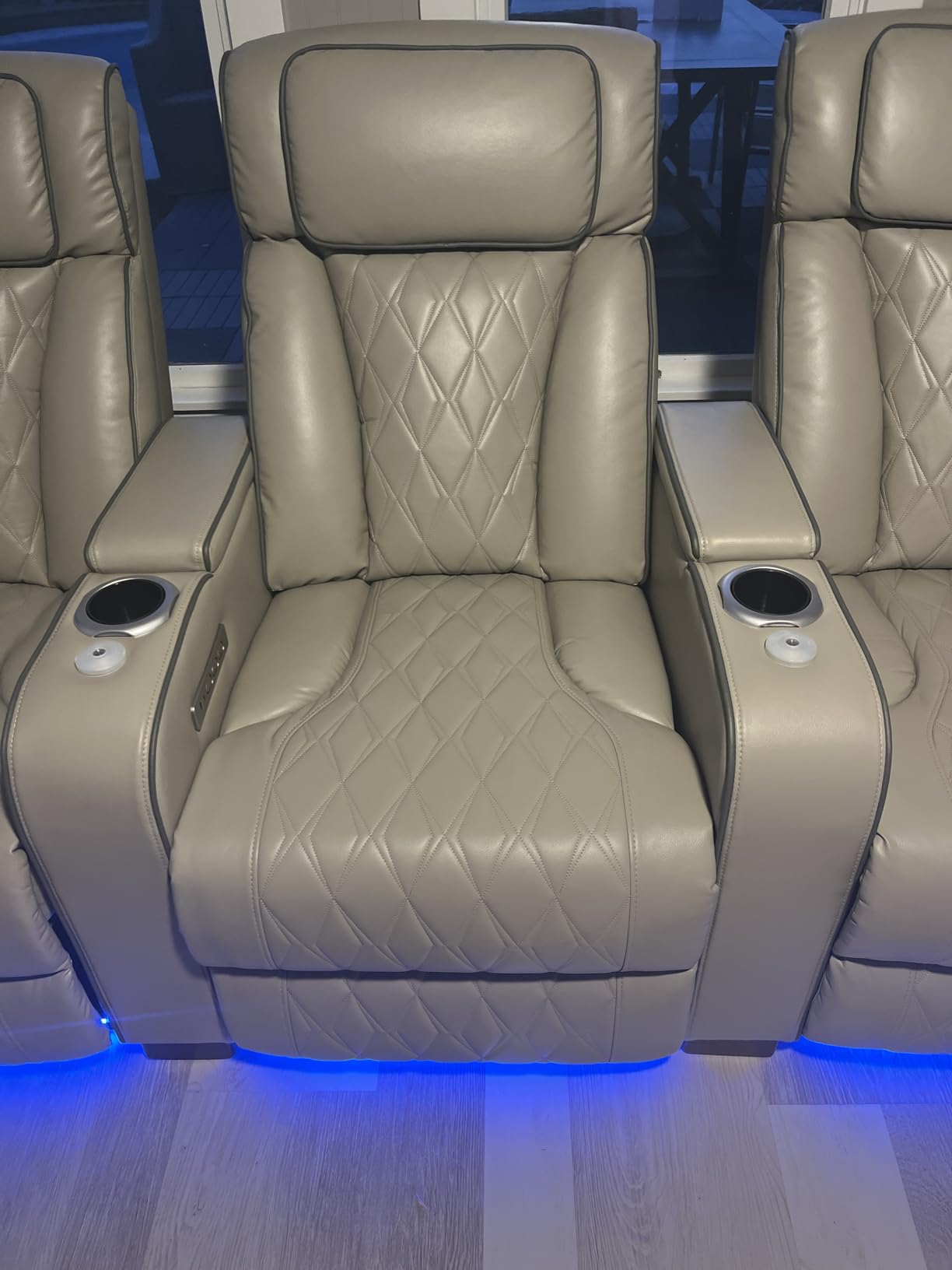 Luxury Home Theater Seating - Power Recliner with Adjustable Headrests, Blue LED Ambient Lighting, Tray Table, USB & Type-C Charging (Grey,4 Seat) customer photo 1