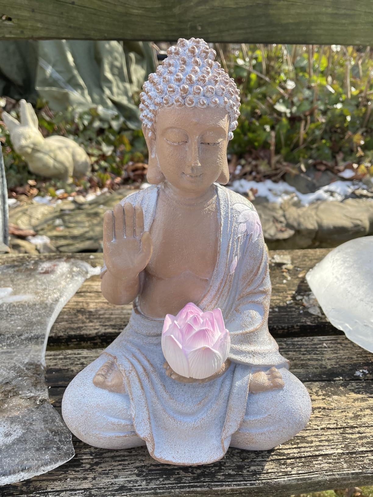 Nacome Solar Buddha Garden Statues with Lotus Flower: Resin Zen Decor Waterproof Sculpture Outdoor Light Design - 10.6 inches customer photo 2