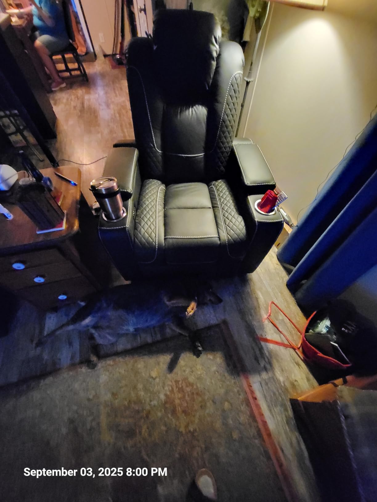 CANMOV Home Theater Seating Set of 5, Faux Leather Electric Power Recliner Chair with Ambient Lighting, Power Headrest, Lumbar Support, Cup Holders, Hidden Arm Storage, USB Ports, Black customer photo 1