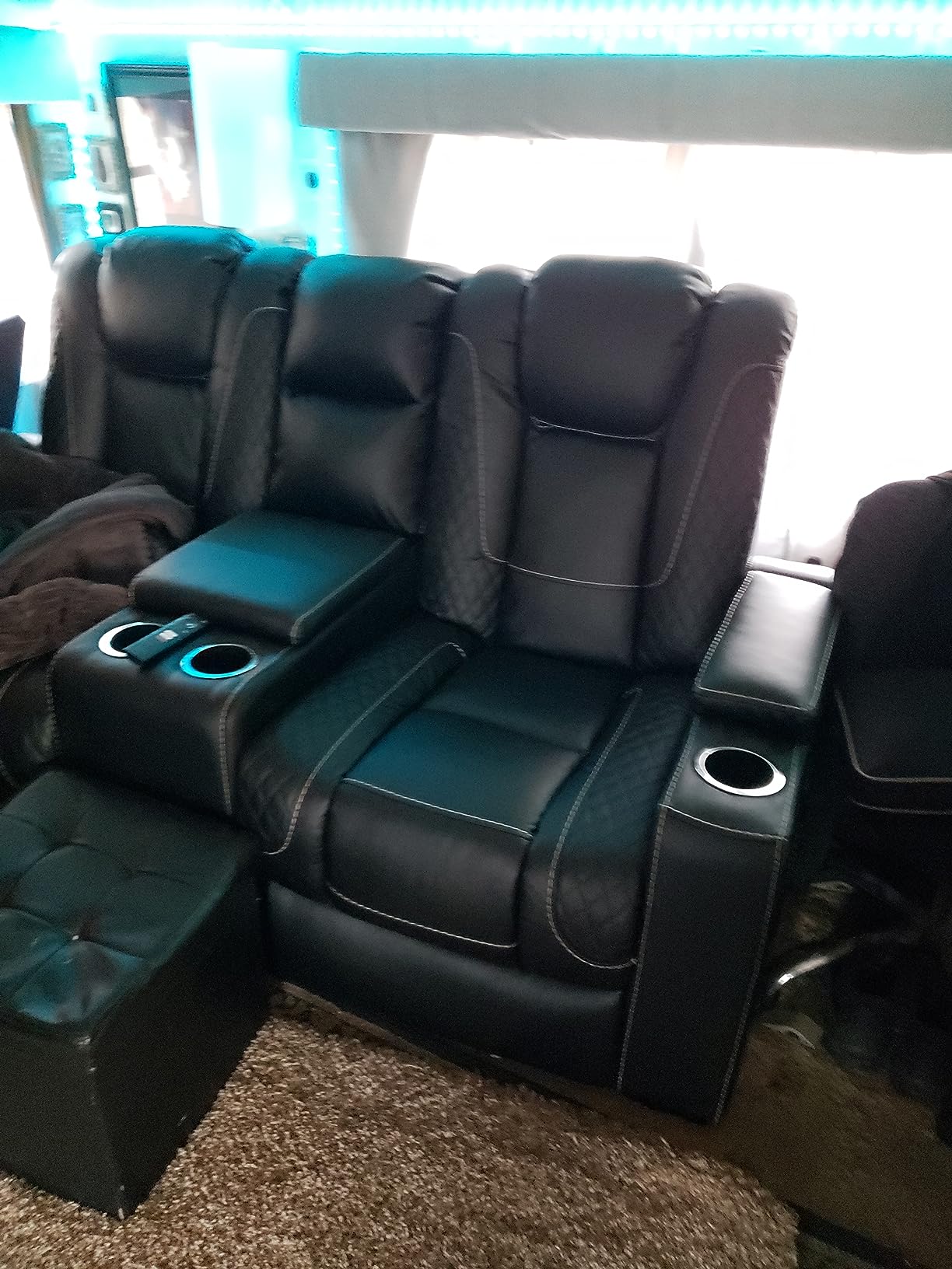 CANMOV Home Theater Seating Set of 5, Faux Leather Electric Power Recliner Chair with Ambient Lighting, Power Headrest, Lumbar Support, Cup Holders, Hidden Arm Storage, USB Ports, Black customer photo 2