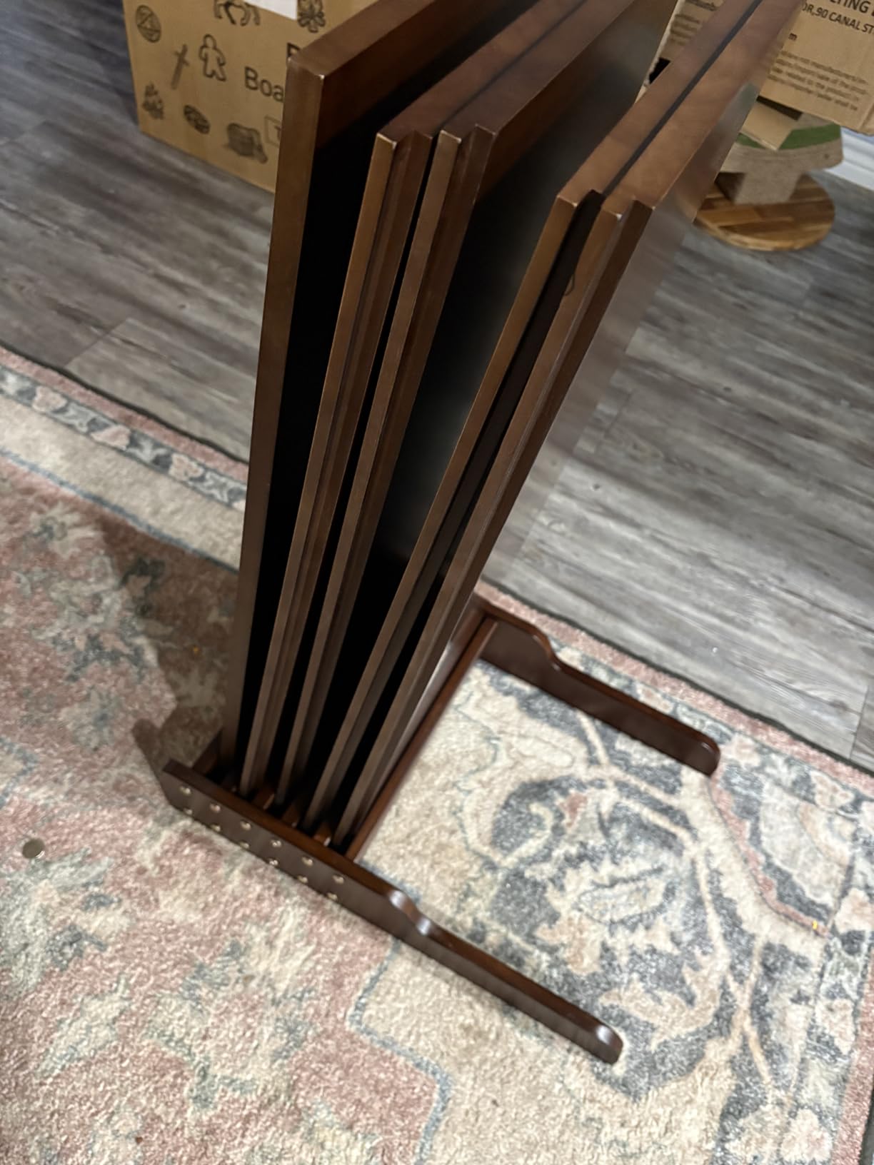 Solid Wood Board Game Table for 4-6 Players, Dining & Gaming Table with 57.5x33.8 Big Play Area, Removable Top, Neoprene Play Mat, Leaf Storage Rack, 6 Cup Holders & Trays, Walnut customer photo 1