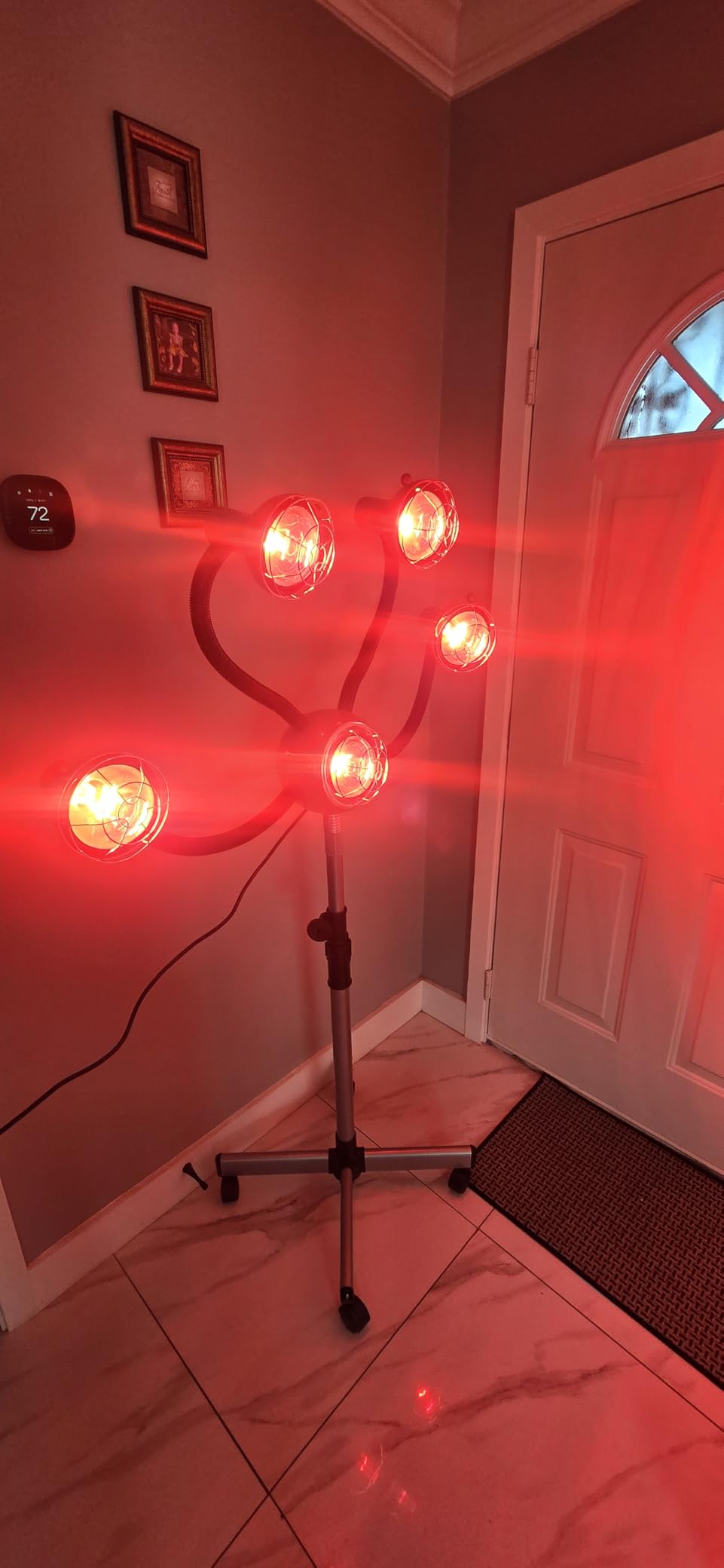5 Head 750W Infrared Heat Lamp Red Light Portable Floor Hair Dryer Stand Up Color Processor Styling Perming Dryer Accelerator 110V (with Metal Lampshade) (White) customer photo 2