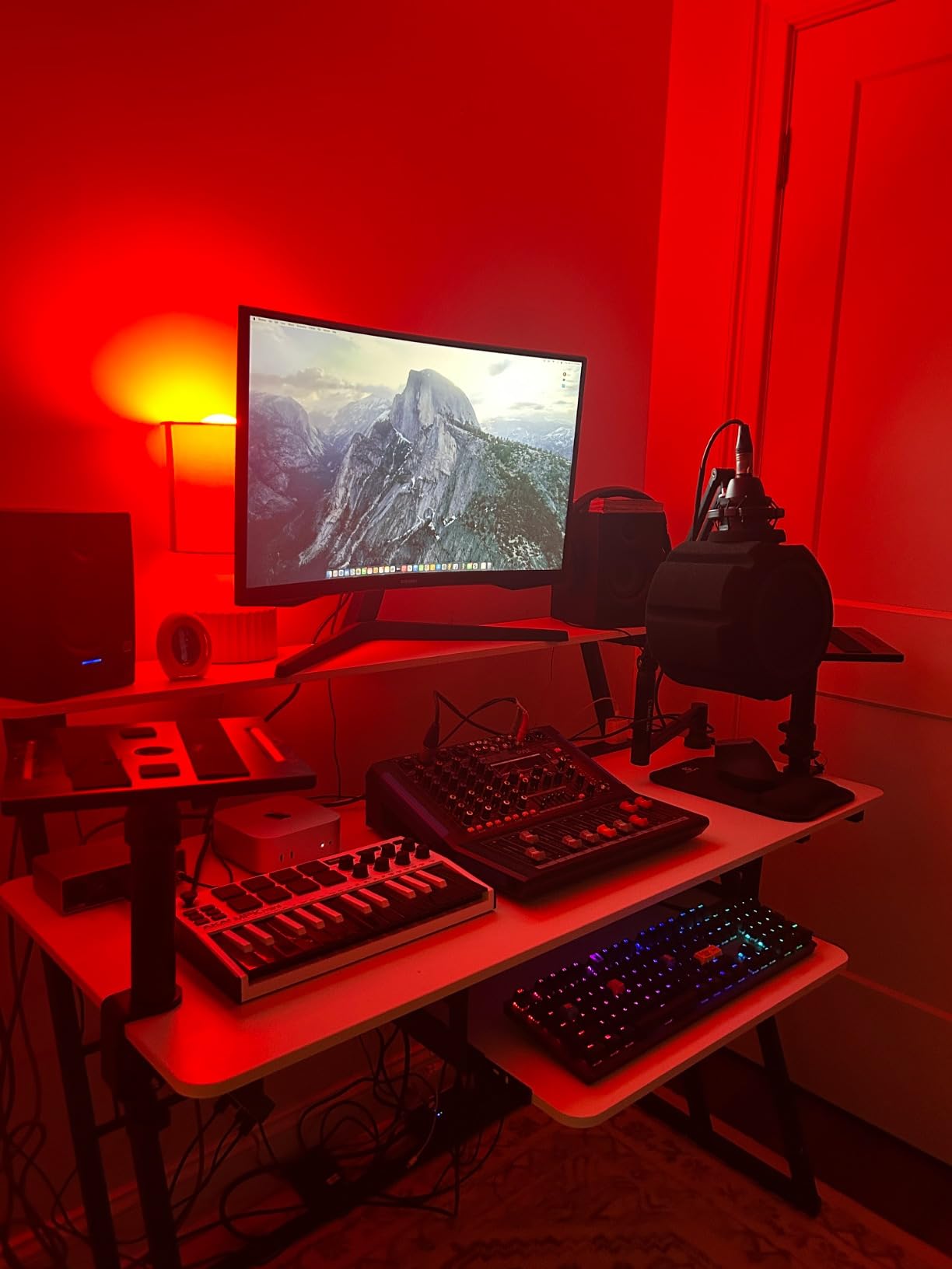 Armocity Music Studio Desk, Music Production Workstation with Power Outlets and RGB LED Lights (Black) customer photo 1