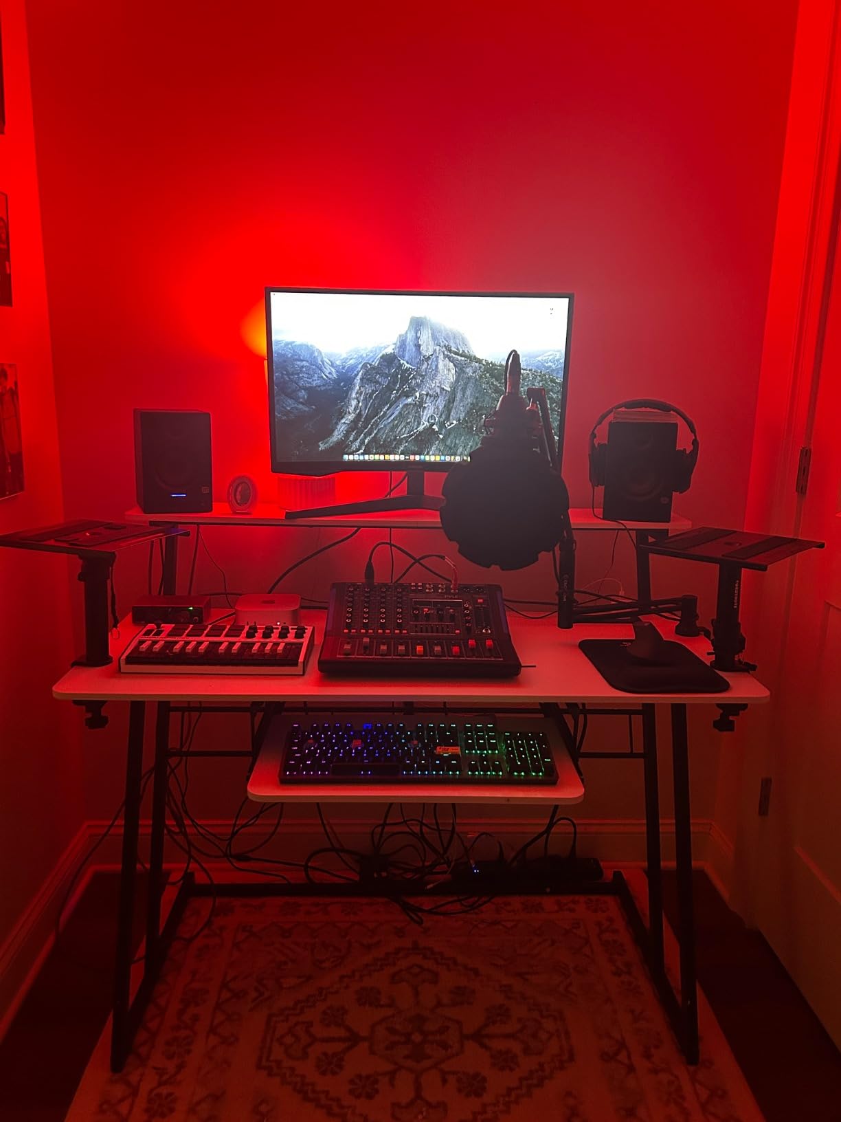 Armocity Music Studio Desk, Music Production Workstation with Power Outlets and RGB LED Lights (Black) customer photo 2