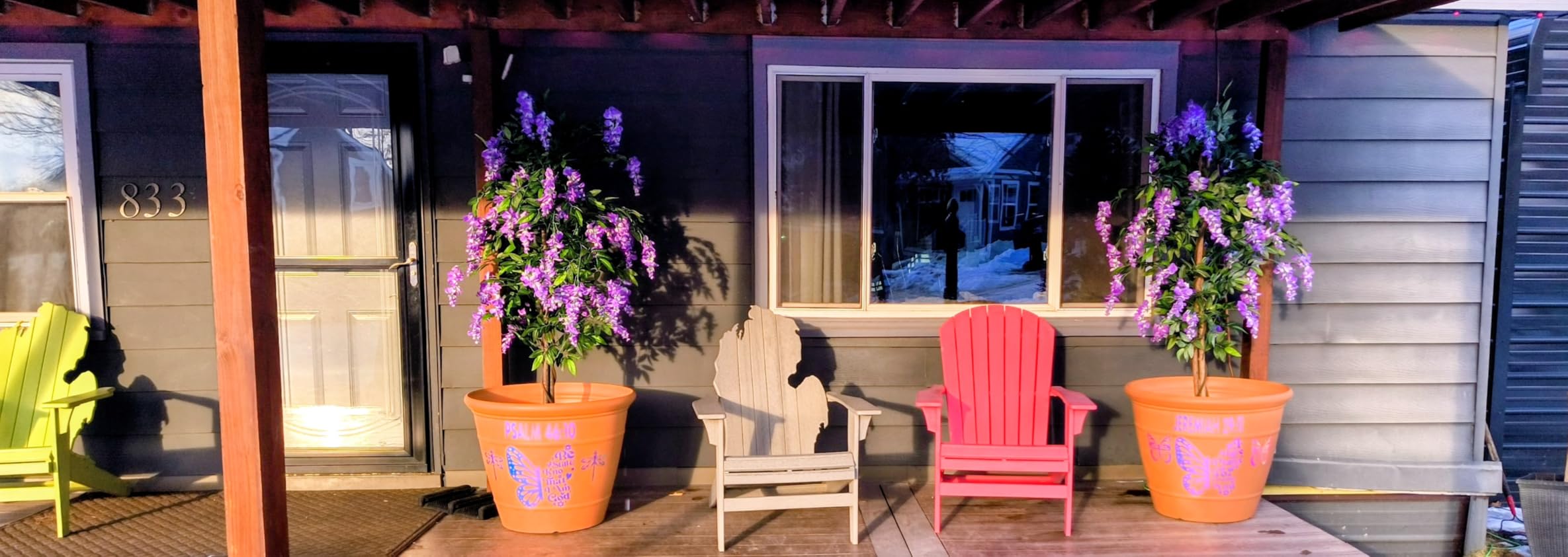 Goplus 6FT Ficus Artificial Tree, 2 Pack Faux Wisteria Tree in Nursery Pot with Purple Lifelike Flowers customer photo 1