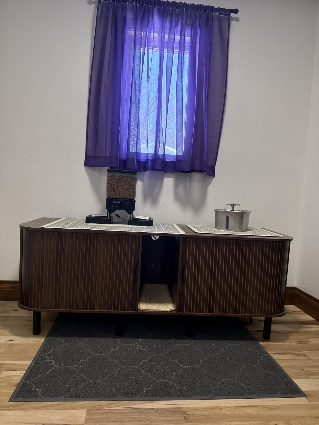 IRONCK 60 Inch Double Cat Litter Box Enclosure Furniture with Built-in Power Outlet & Sliding Door, Hidden Litter Box Cabinet for 2 Cats, Versatile as TV Stand or Sideboard in Walnut customer photo 2